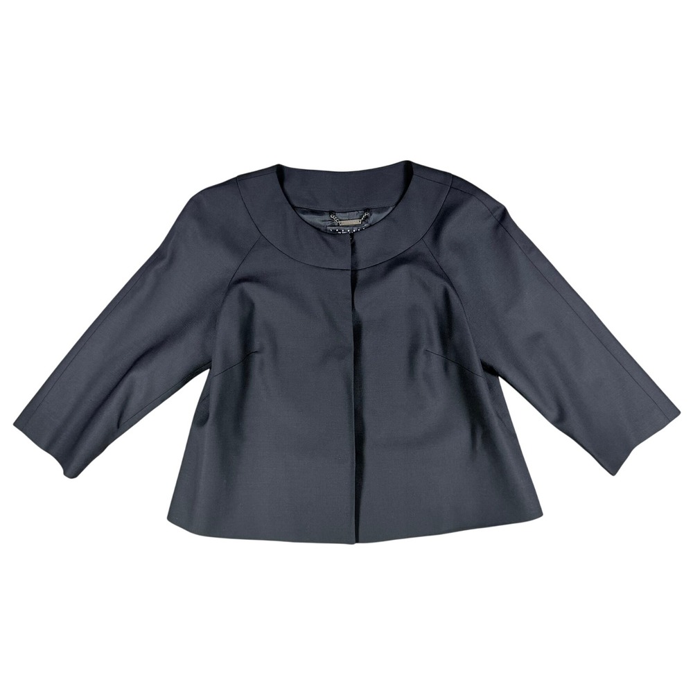 Laundry by Shelli Segal Womens 2 Black Wool Blend Cropped Jacket Portrait Collar